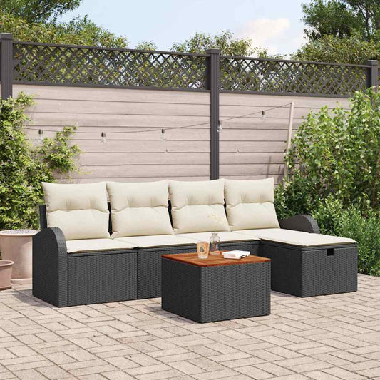 Set Divano da Giardino con cuscino 6 pcs Nero Poly Rattan - homemem39