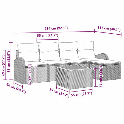 Set Divano da Giardino con cuscino 6 pcs Nero polyrattan | homemem39