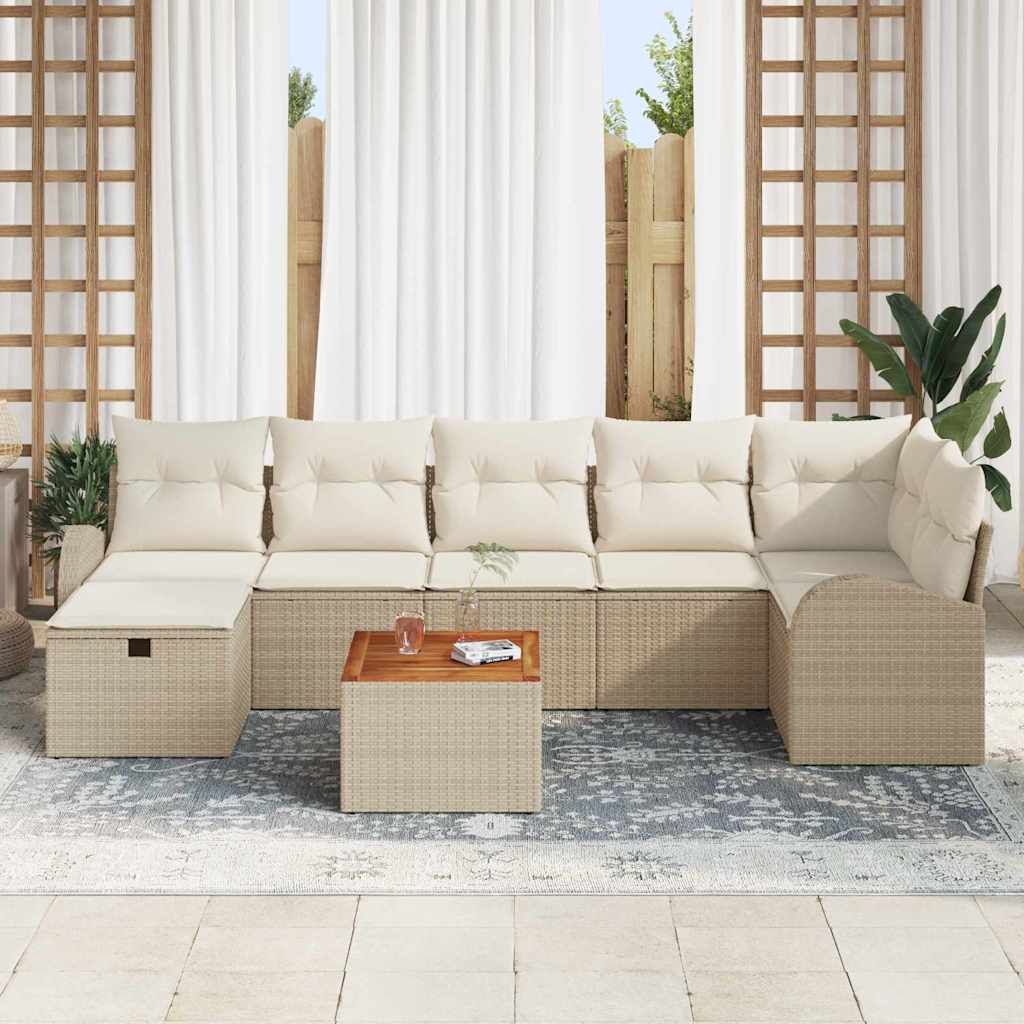 Set Divano da Giardino con cuscino 8 pcs Beige Poly Rattan - homemem39