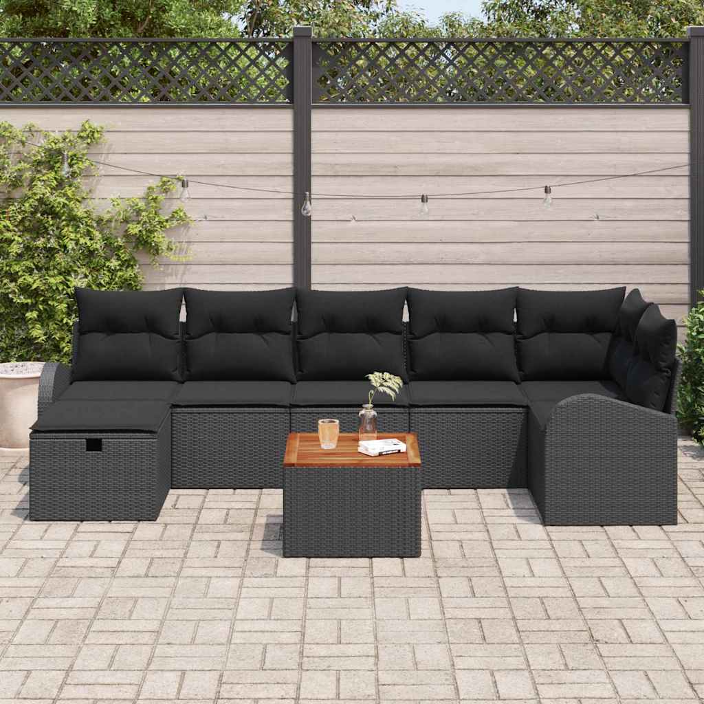 Set Divano da Giardino con cuscino 8 pcs Nero polyrattan | homemem39