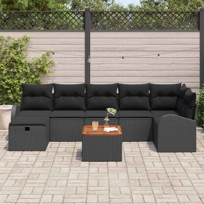 Set Divano da Giardino con cuscino 8 pcs Nero polyrattan | homemem39