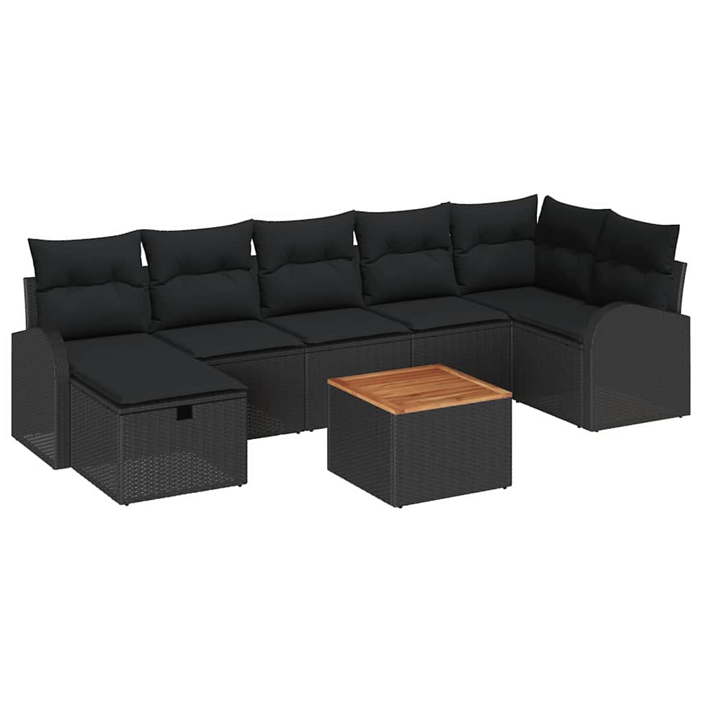 Set Divano da Giardino con cuscino 8 pcs Nero polyrattan | homemem39