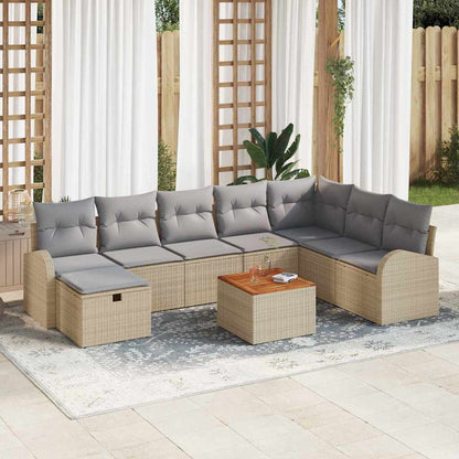 Set Divano da Giardino con cuscino 9 pcs Beige Poly Rattan - homemem39
