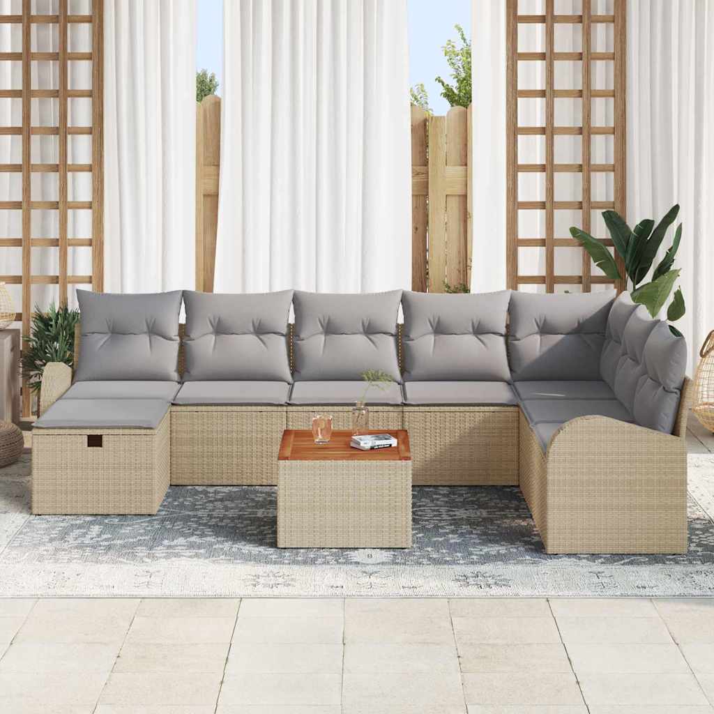 Set Divano da Giardino con cuscino 9 pcs Beige Poly Rattan - homemem39