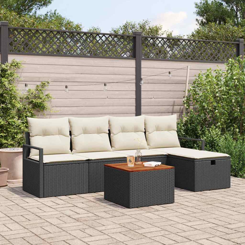 Set Divano da Giardino con cuscino 6 pcs Nero Poly Rattan - homemem39