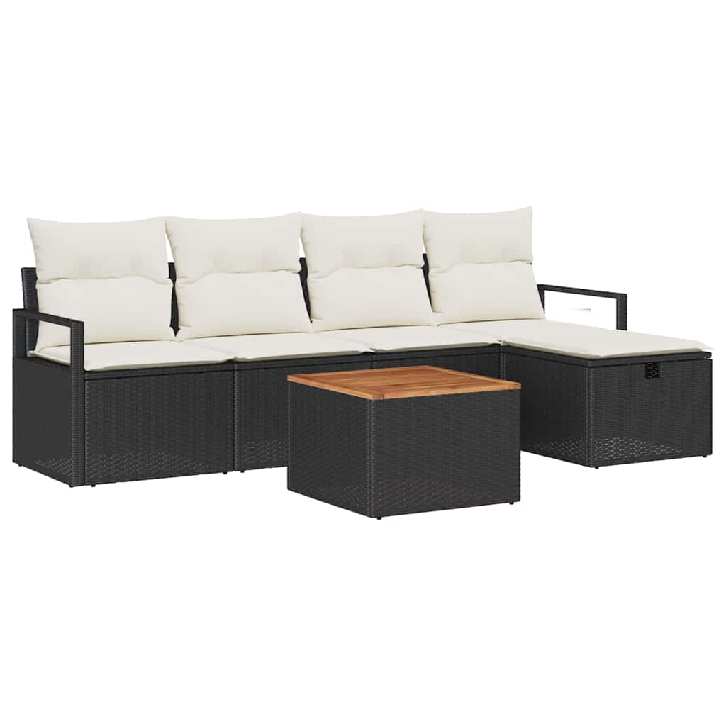 Set Divano da Giardino con cuscino 6 pcs Nero Poly Rattan - homemem39