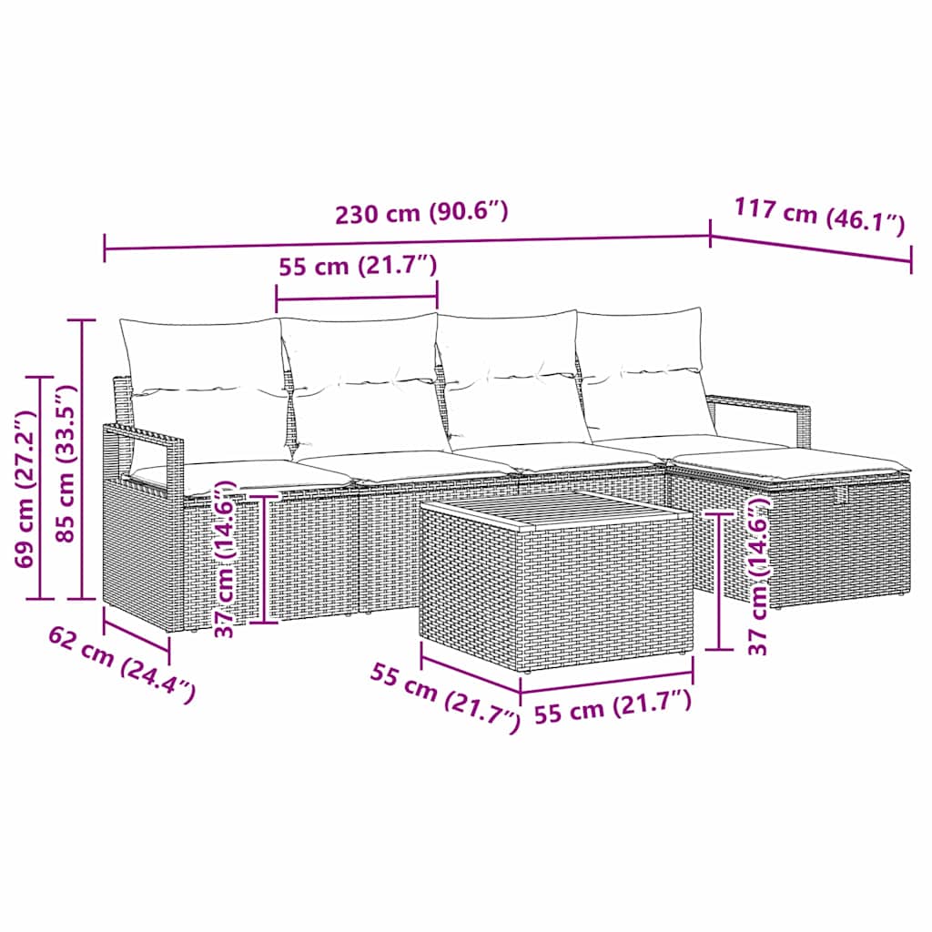 Set Divano da Giardino con cuscino 6 pcs Nero polyrattan | homemem39