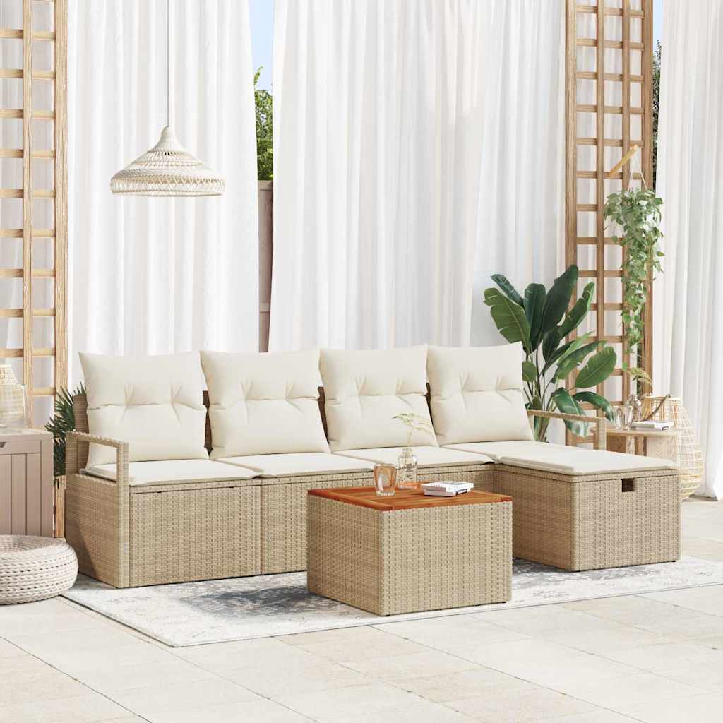 Set Divano da Giardino con cuscino 6 pcs Beige Poly Rattan - homemem39