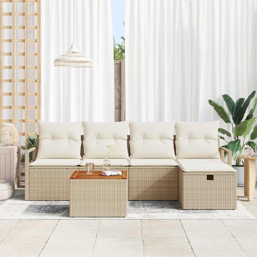 Set Divano da Giardino con cuscino 6 pcs Beige Poly Rattan - homemem39