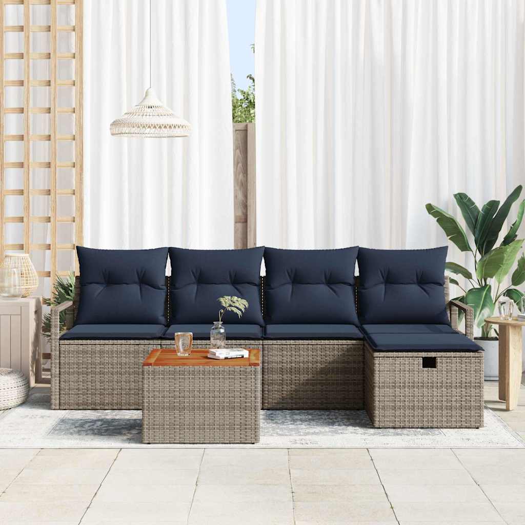 Set Divano da Giardino con cuscino 6 pcs Grigio polyrattan | homemem39