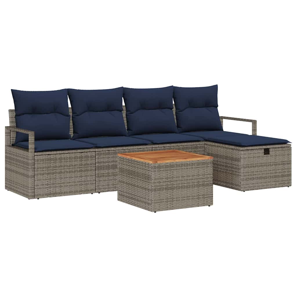 Set Divano da Giardino con cuscino 6 pcs Grigio polyrattan | homemem39