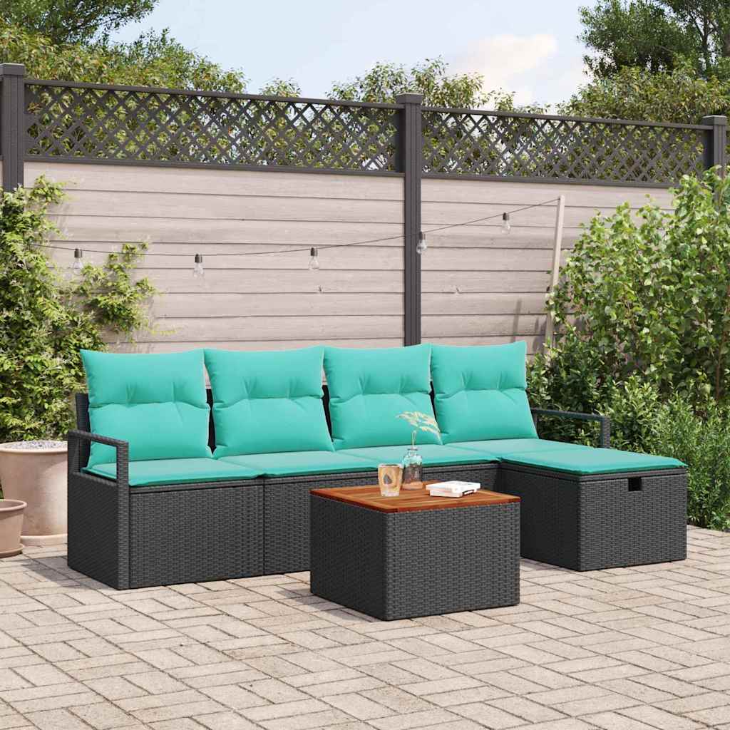 Set Divano da Giardino con cuscino 6 pcs Nero polyrattan | homemem39