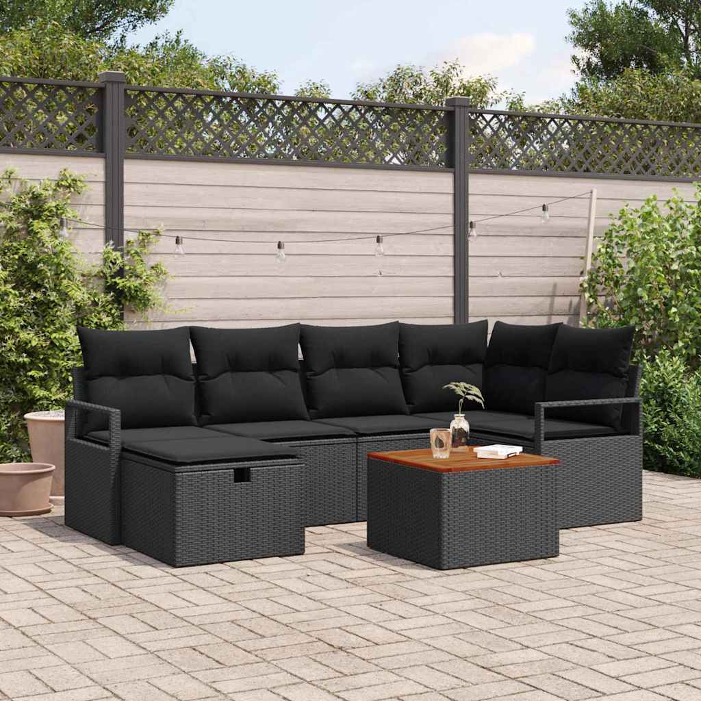 Set Divano da Giardino 7 pz Nero polyrattan | homemem39