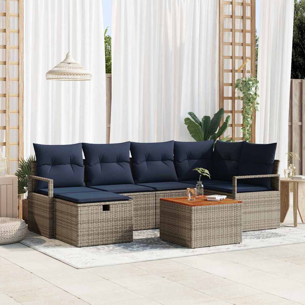 Set Divano da Giardino con cuscino 7 pcs Grigio polyrattan | homemem39