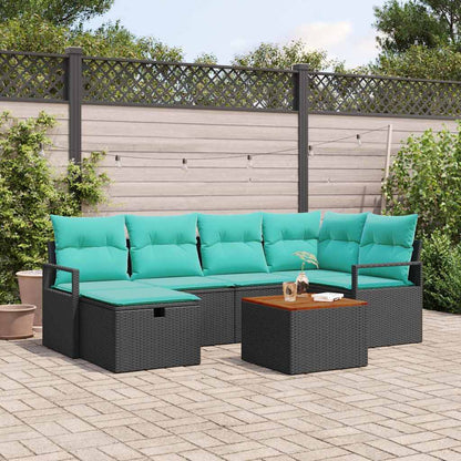Set Divano da Giardino con cuscino 7 pcs Nero polyrattan | homemem39