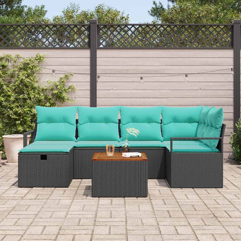 Set Divano da Giardino con cuscino 7 pcs Nero polyrattan | homemem39