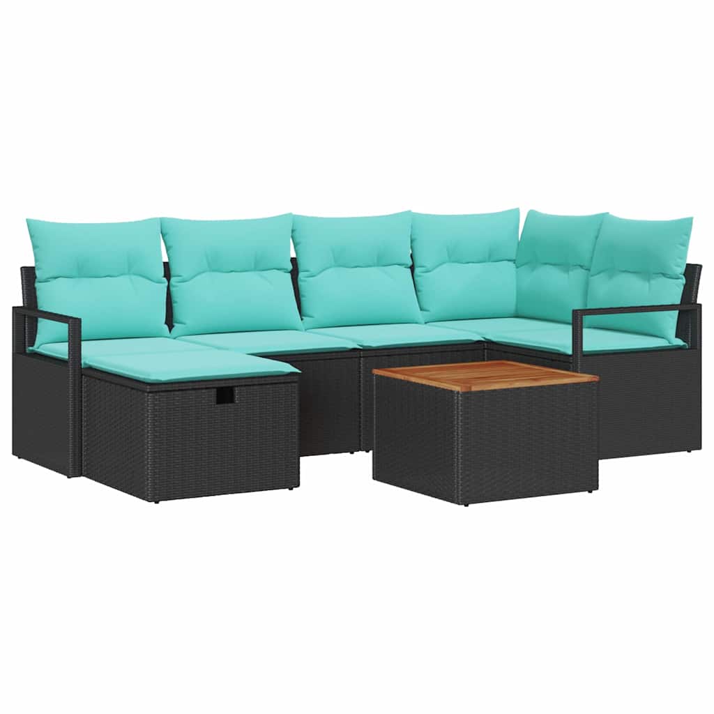Set Divano da Giardino con cuscino 7 pcs Nero polyrattan | homemem39