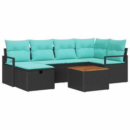 Set Divano da Giardino con cuscino 7 pcs Nero polyrattan | homemem39