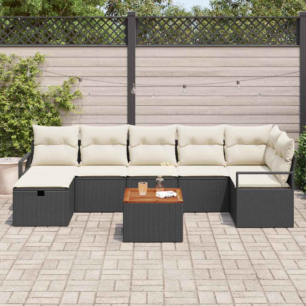 Set Divano da Giardino con cuscino 8 pcs Nero Poly Rattan - homemem39