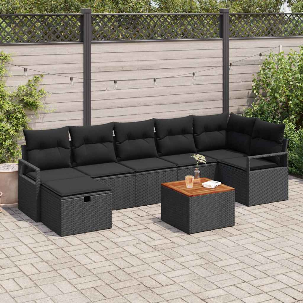 Set Divano da Giardino con cuscino 8 pcs Nero polyrattan | homemem39