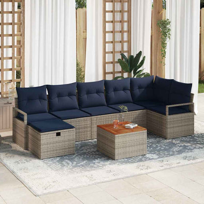 Set Divano da Giardino con cuscino 8 pcs Grigio polyrattan | homemem39