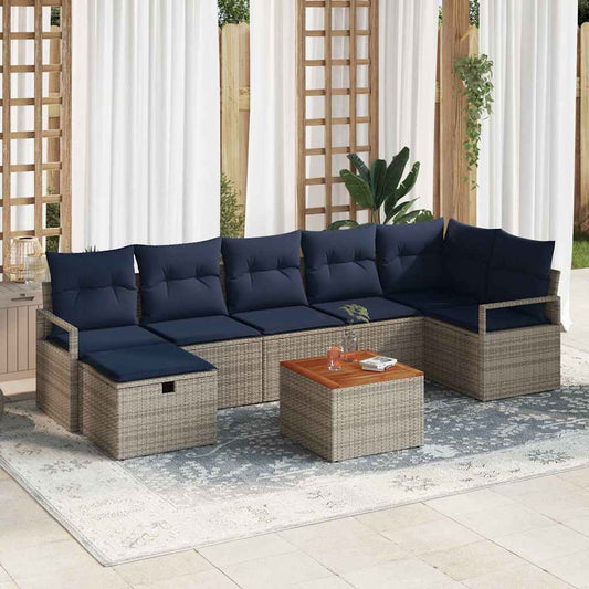 Set Divano da Giardino con cuscino 8 pcs Grigio polyrattan