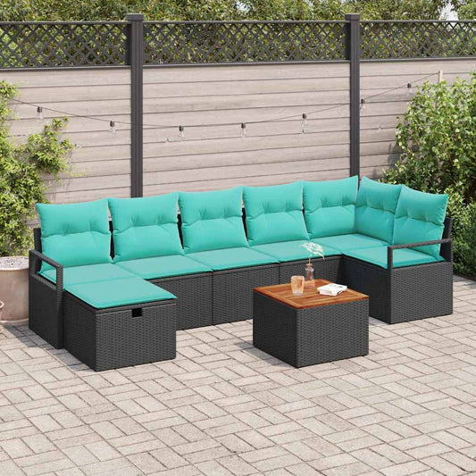 Set Divano da Giardino con cuscino 8 pcs Nero polyrattan