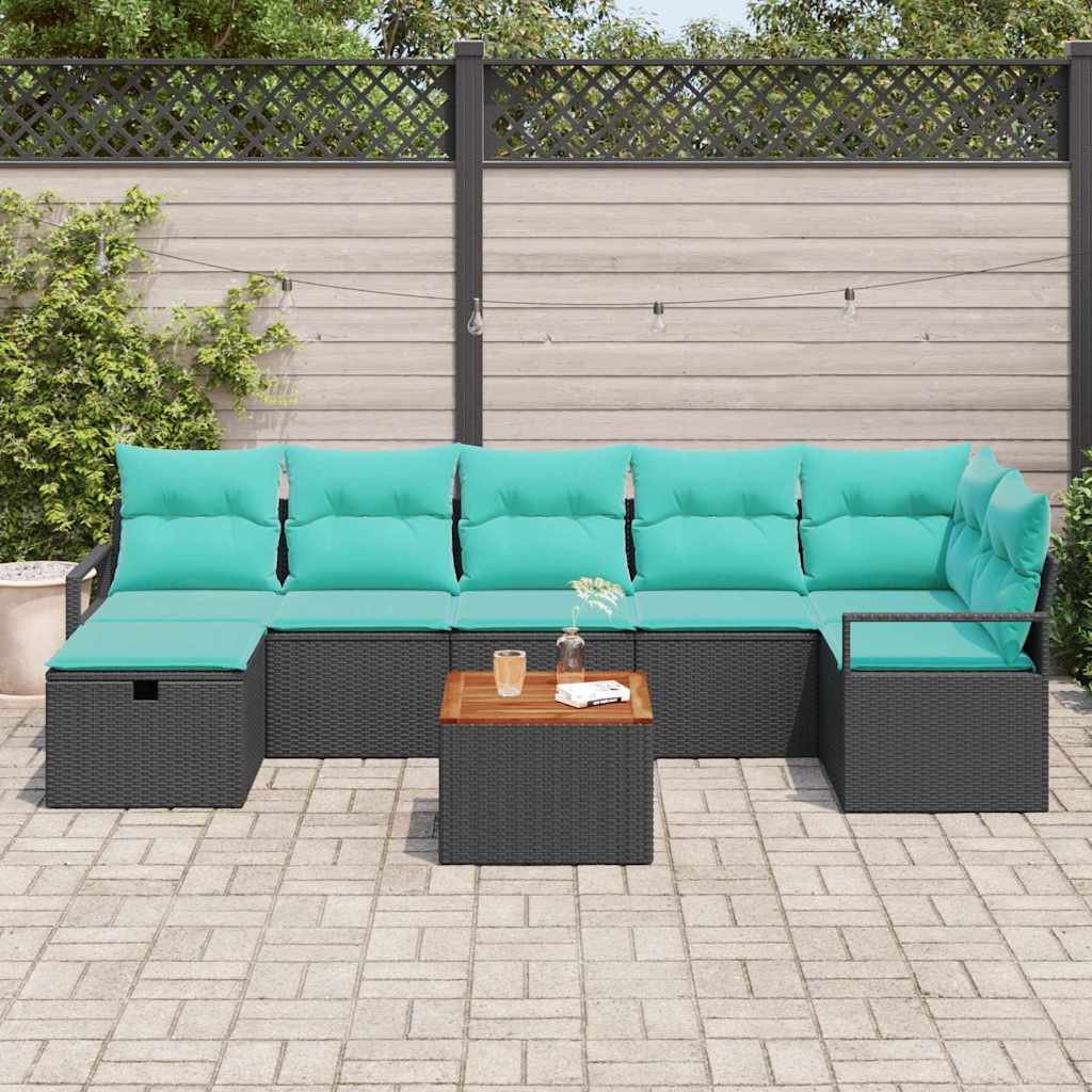 Set Divano da Giardino con cuscino 8 pcs Nero polyrattan | homemem39