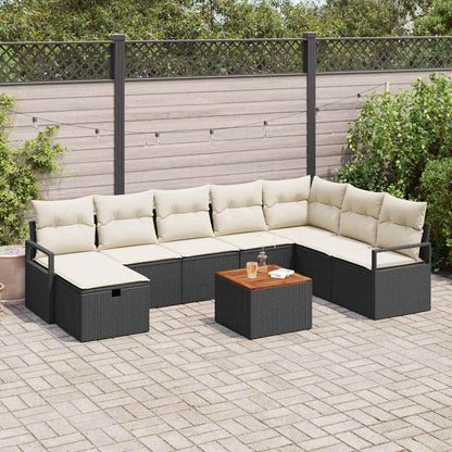 Set Divano da Giardino con cuscino 9 pcs Nero Poly Rattan - homemem39