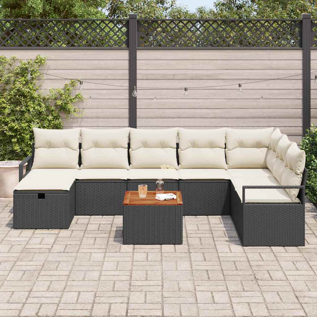 Set Divano da Giardino con cuscino 9 pcs Nero Poly Rattan - homemem39