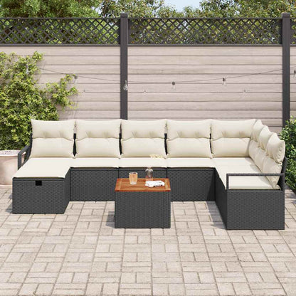 Set Divano da Giardino con cuscino 9 pcs Nero Poly Rattan - homemem39