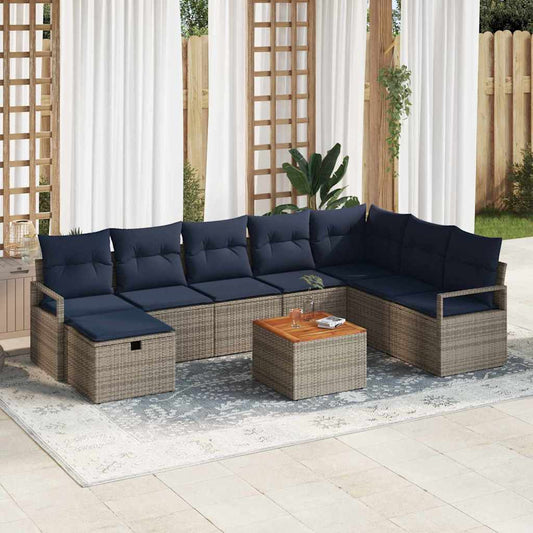 Set Divano da Giardino con cuscino 9 pcs Grigio polyrattan | homemem39