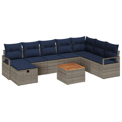 Set Divano da Giardino con cuscino 9 pcs Grigio polyrattan | homemem39