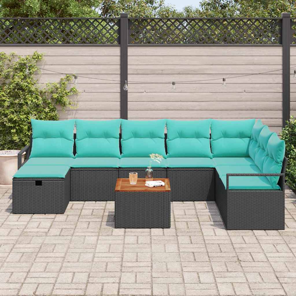 Set Divano da Giardino con cuscino 9 pcs Nero polyrattan | homemem39
