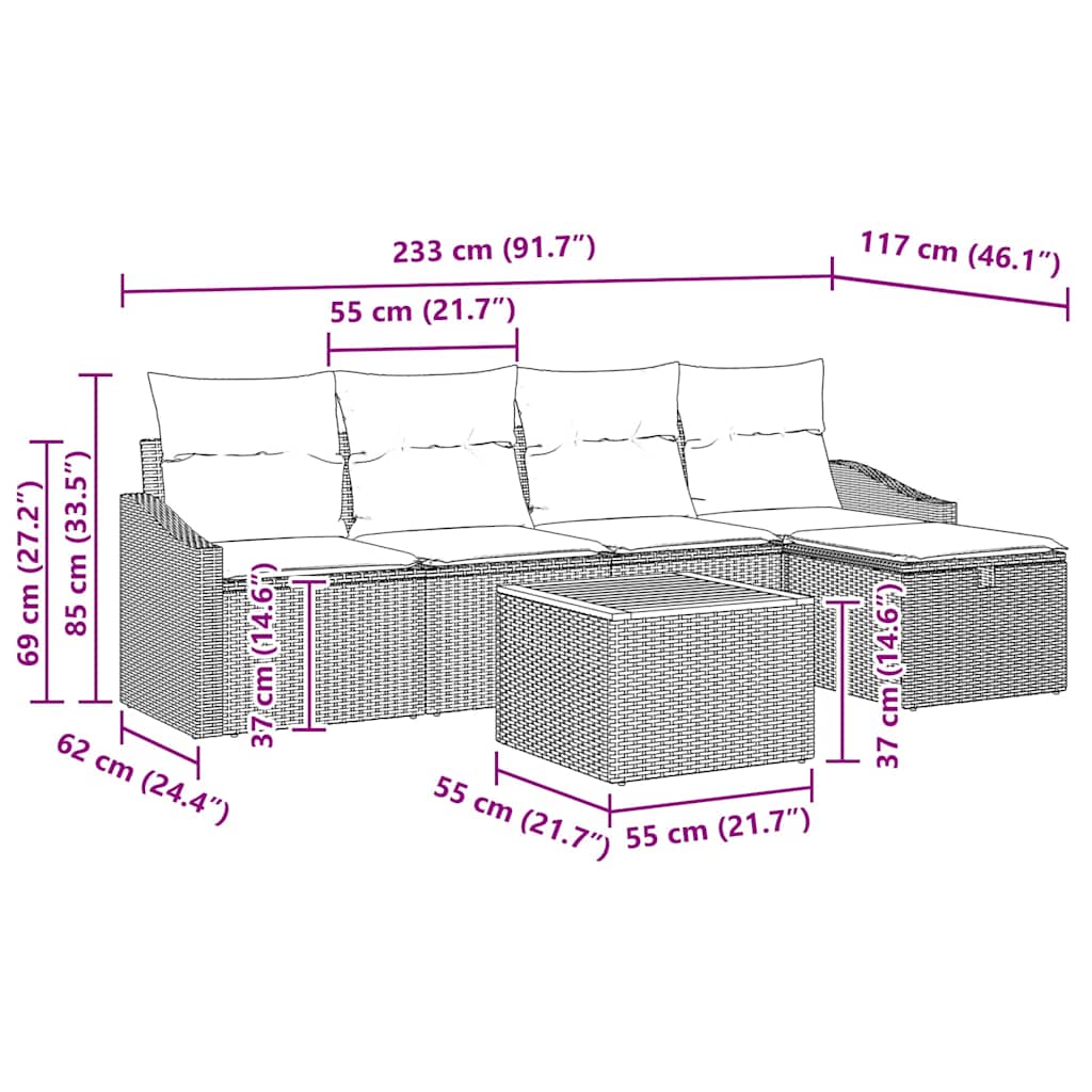 Set Divano da Giardino con cuscino 6 pcs Nero polyrattan | homemem39