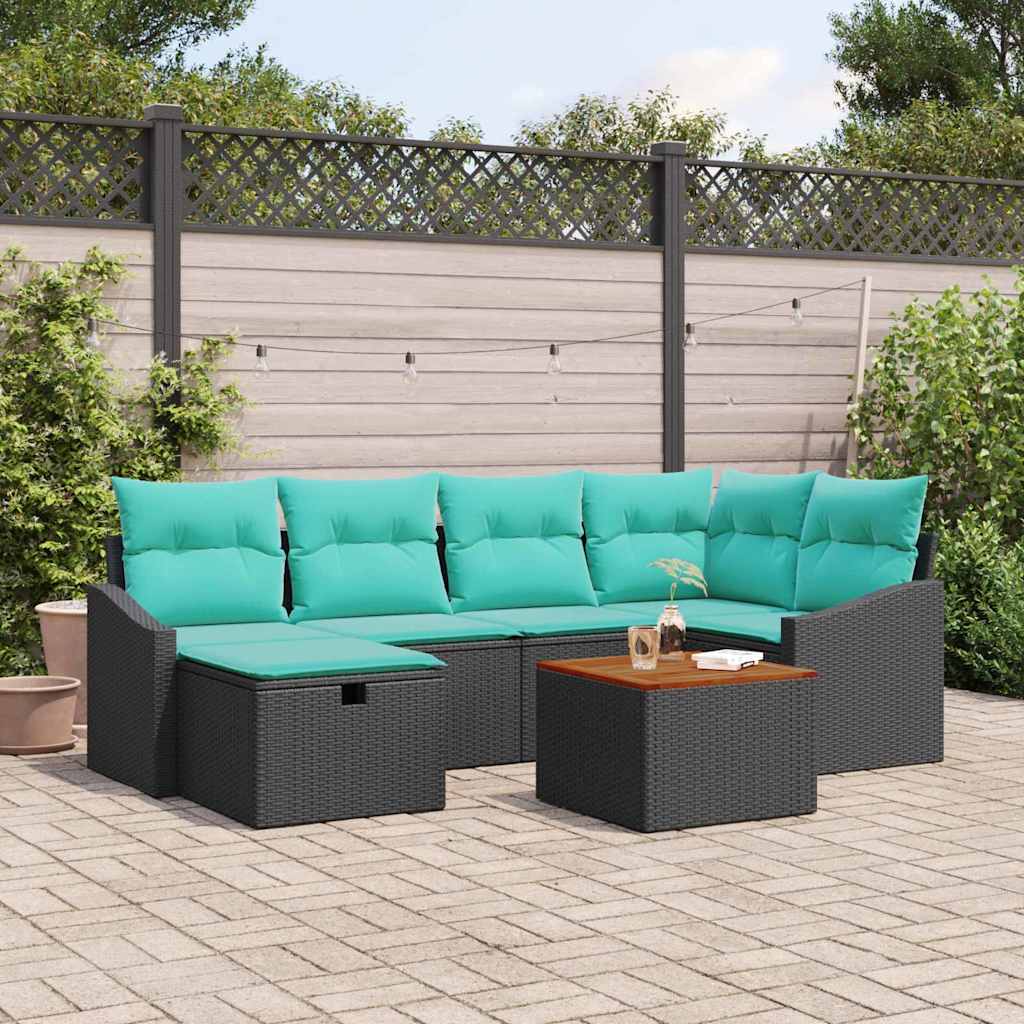 Set Divano da Giardino con cuscino 7 pcs Nero polyrattan | homemem39