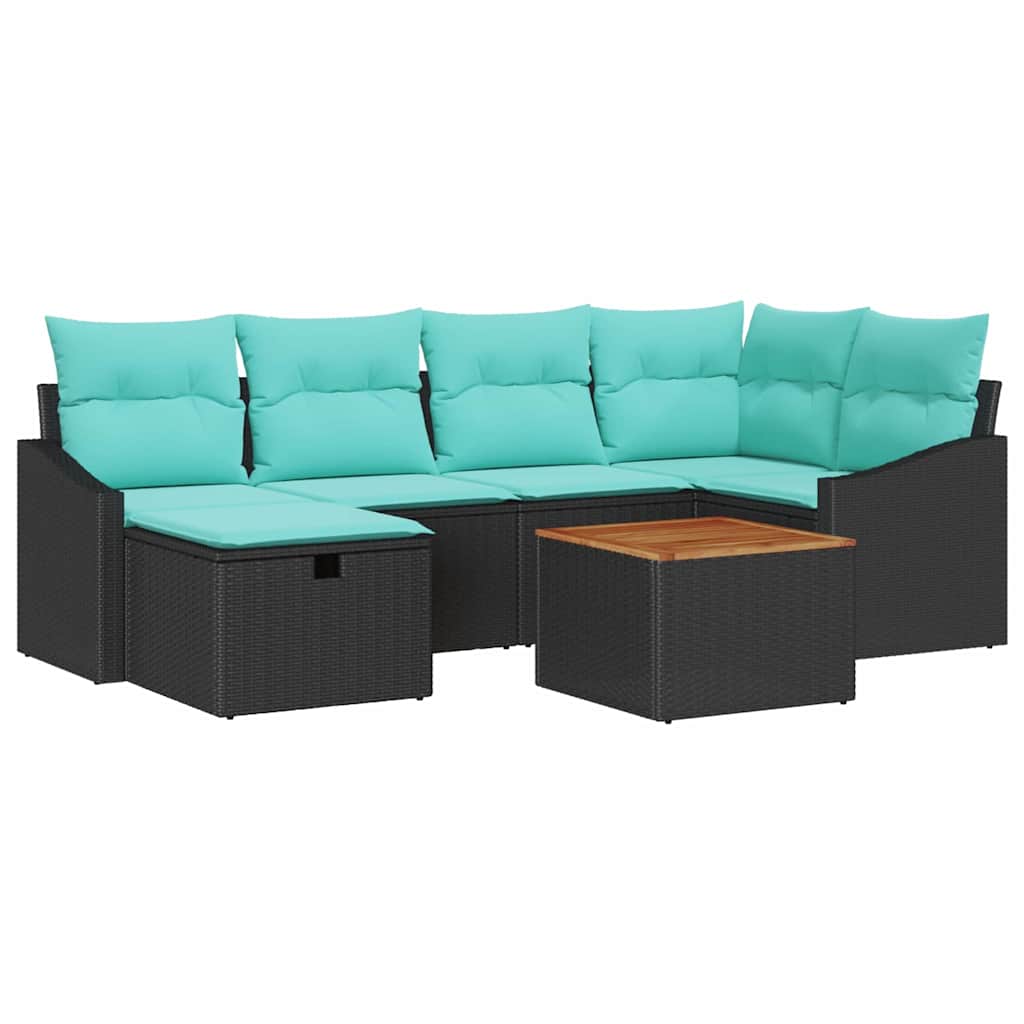 Set Divano da Giardino con cuscino 7 pcs Nero polyrattan | homemem39