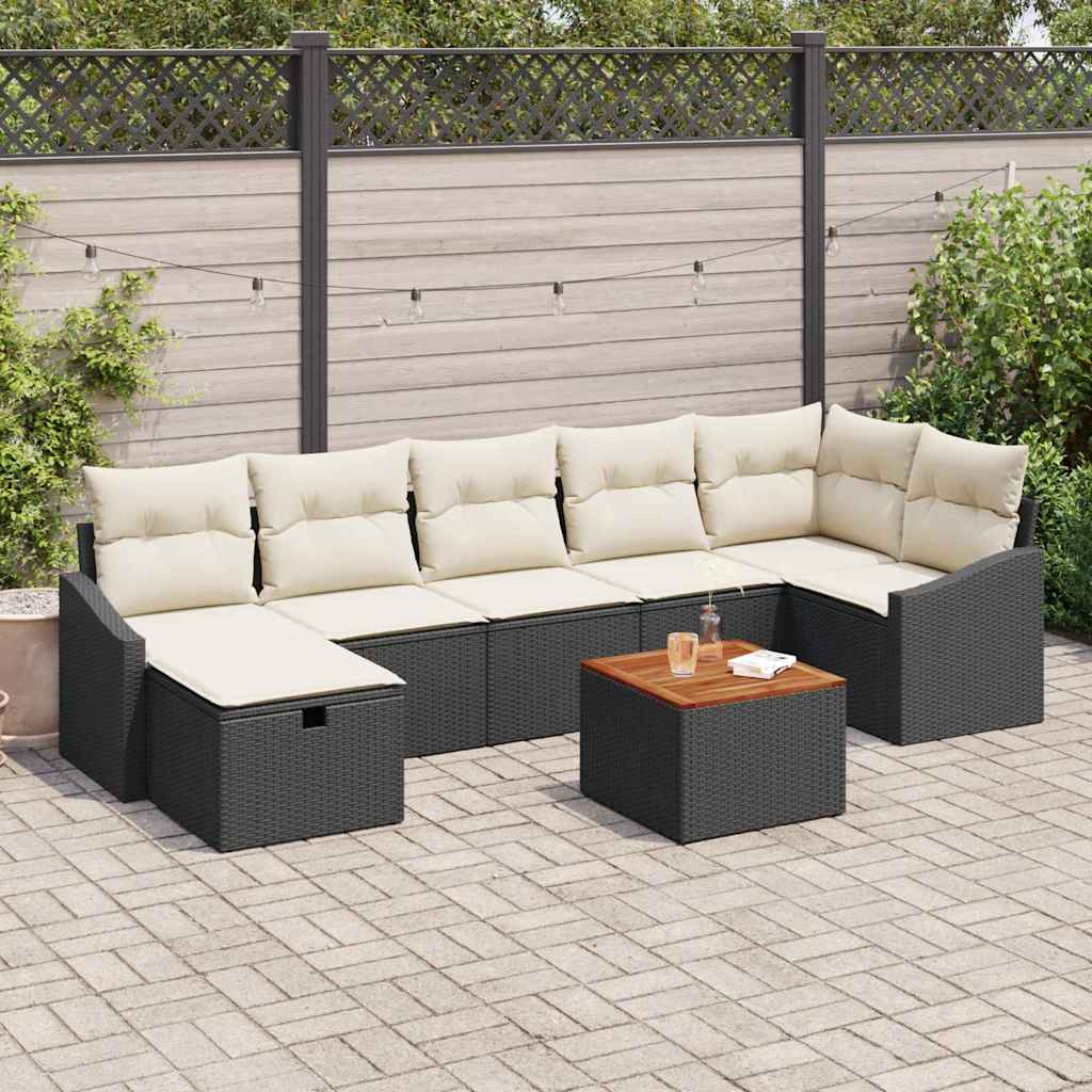 Set Divano da Giardino con cuscino 8 pcs Nero polyrattan | homemem39