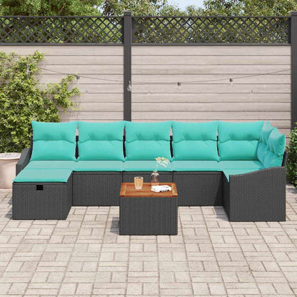 Set Divano da Giardino con cuscino 8 pcs Nero polyrattan | homemem39