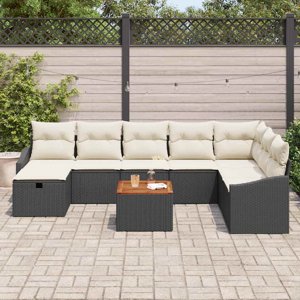 Set Divano da Giardino con cuscino 9 pcs Nero Poly Rattan - homemem39