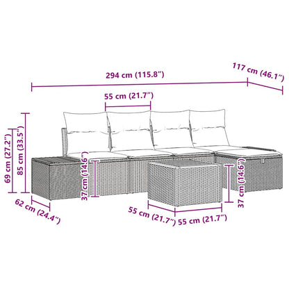 Set Divano da Giardino con cuscino 6 pcs Nero polyrattan | homemem39