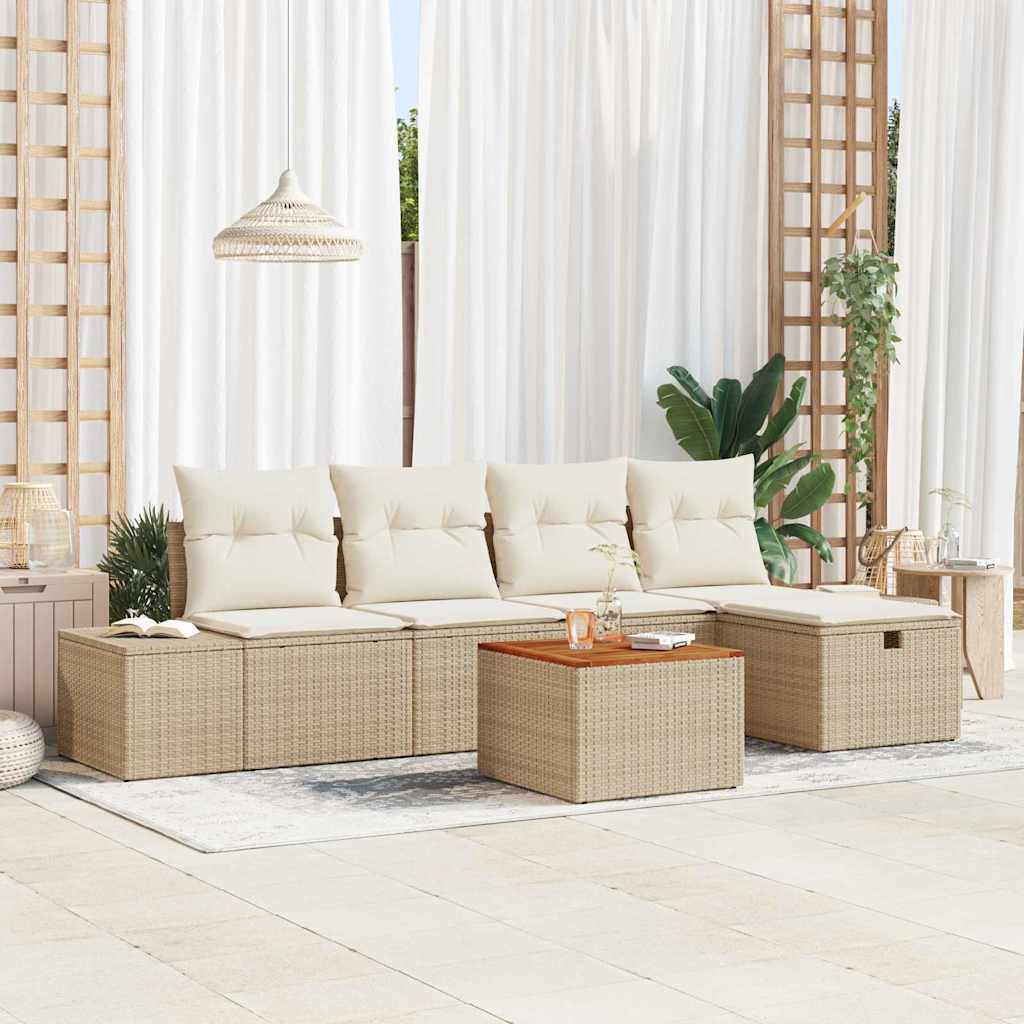 Set Divano da Giardino con cuscino 6 pcs Beige Poly Rattan - homemem39