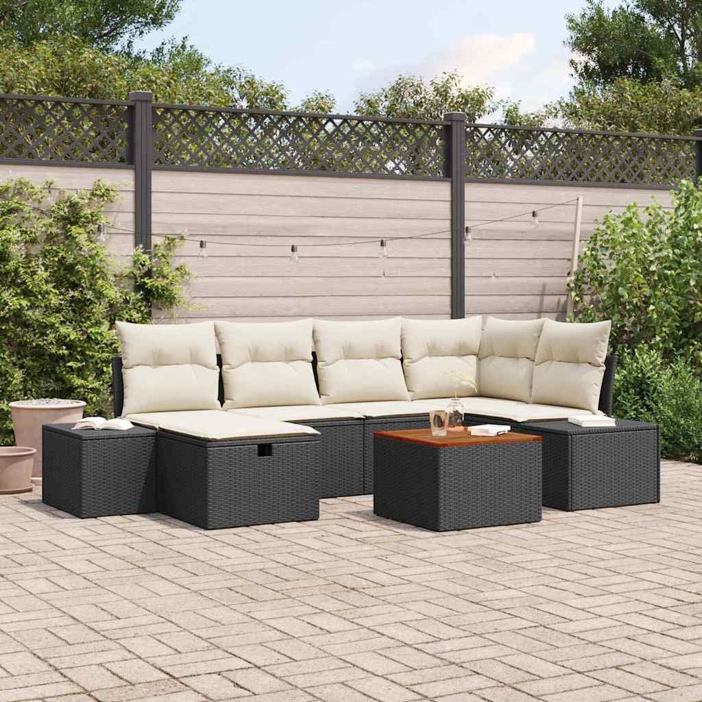Set Divano da Giardino con cuscino 7 pcs Nero Poly Rattan - homemem39
