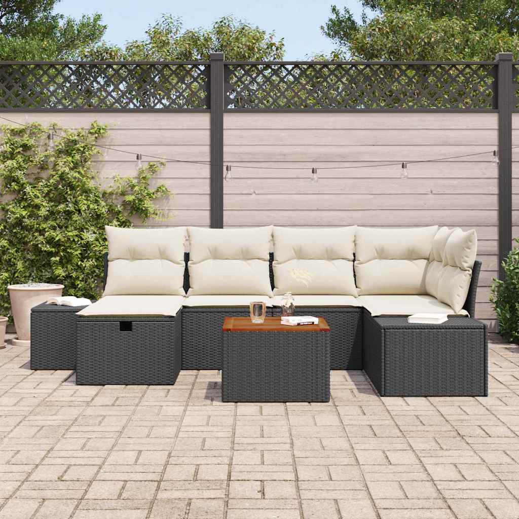 Set Divano da Giardino con cuscino 7 pcs Nero Poly Rattan - homemem39