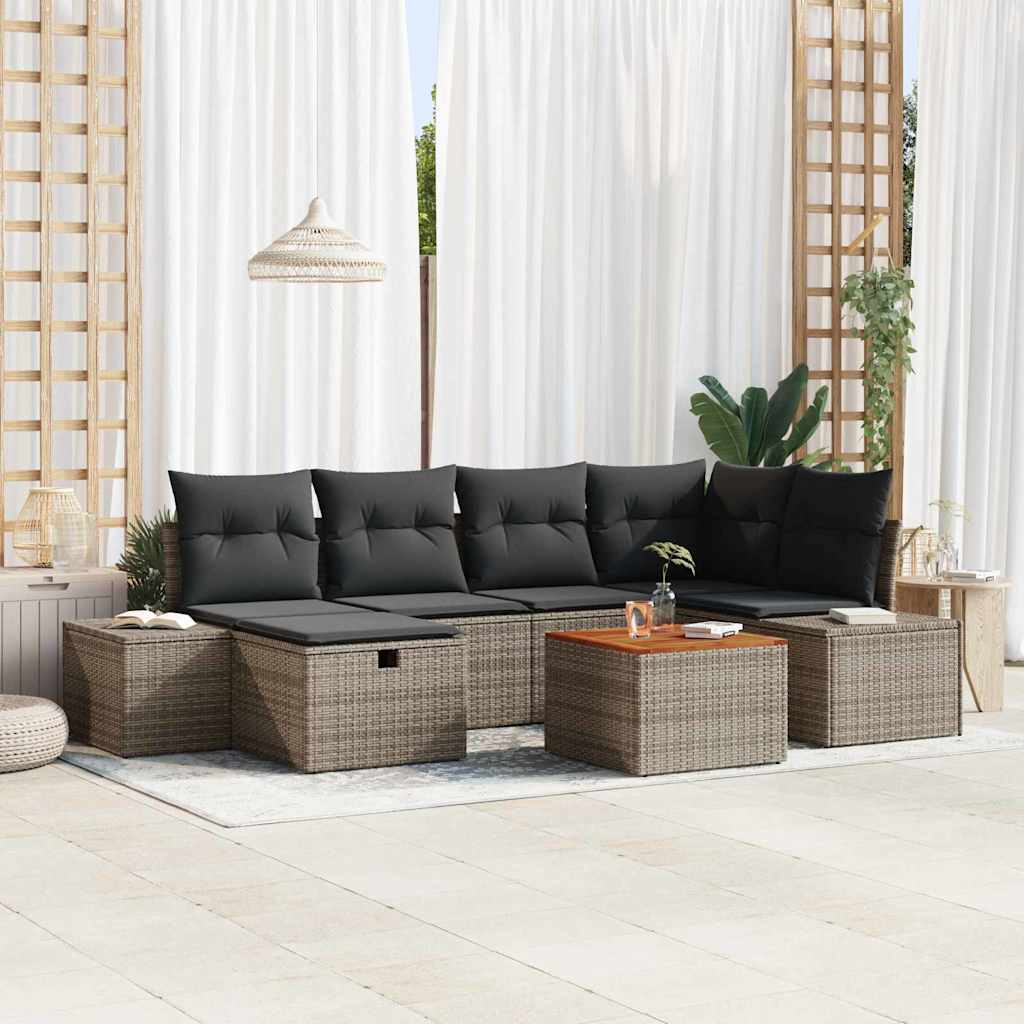 Set Divano da Giardino con cuscino 7 pcs Grigio Poly Rattan