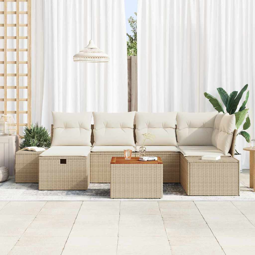 Set Divano da Giardino con cuscino 7 pcs Beige Poly Rattan - homemem39