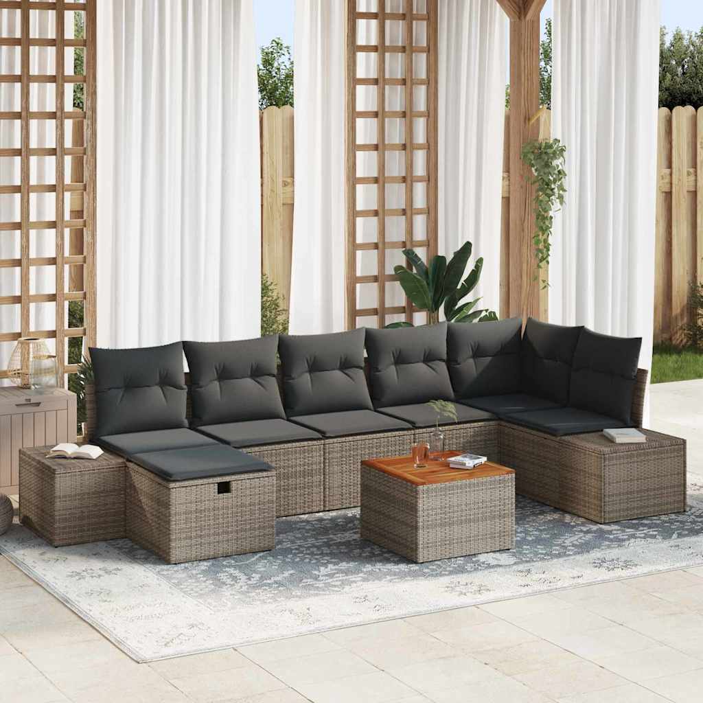 Set Divano da Giardino con cuscino 8 pcs Grigio Poly Rattan