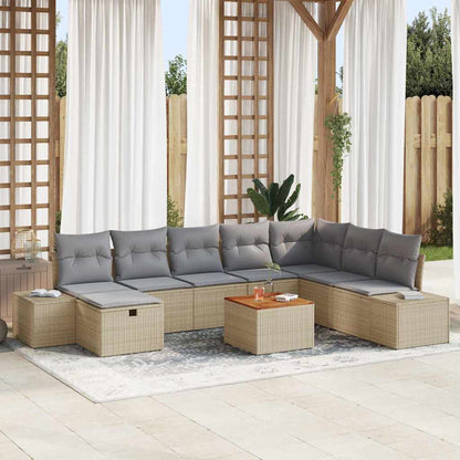 Set Divano da Giardino con cuscino 9 pcs Beige Poly Rattan - homemem39