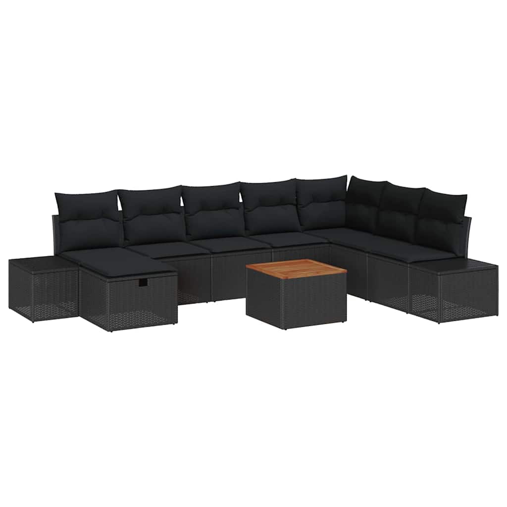 Set Divano da Giardino con cuscino 9 pcs Nero polyrattan | homemem39