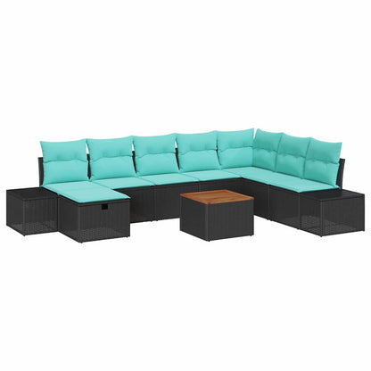 Set Divano da Giardino 9 pz Nero Poly Rattan | homemem39
